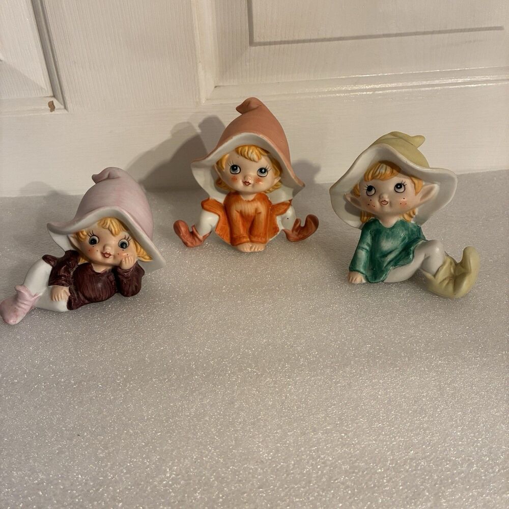 Vintage Homco Vintage Pixie figurines. Set of 3, great coloring and numbered.